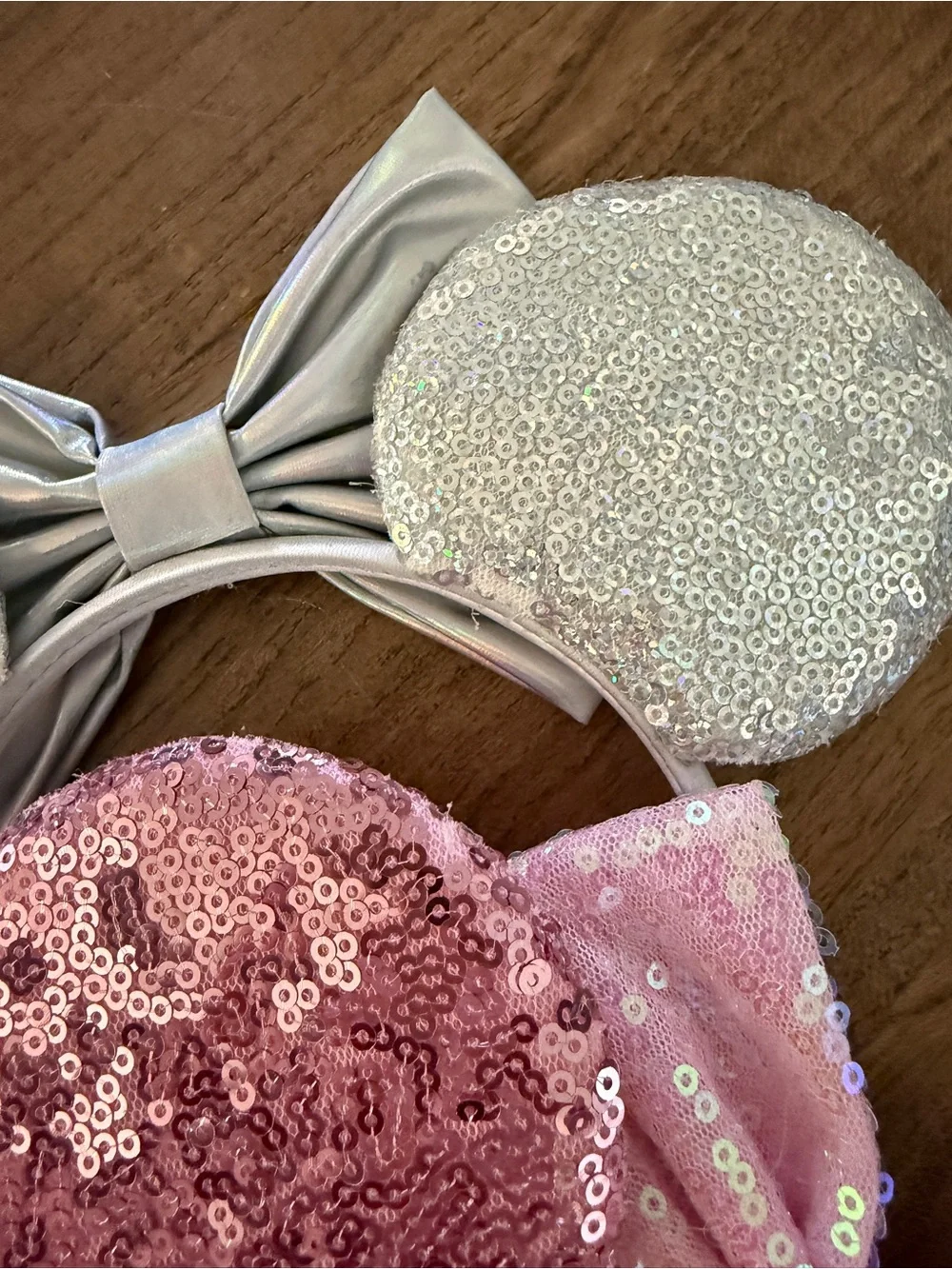 Pink and Silver Sequin Mouse Ear Headbands with Bow - Women's Accessory